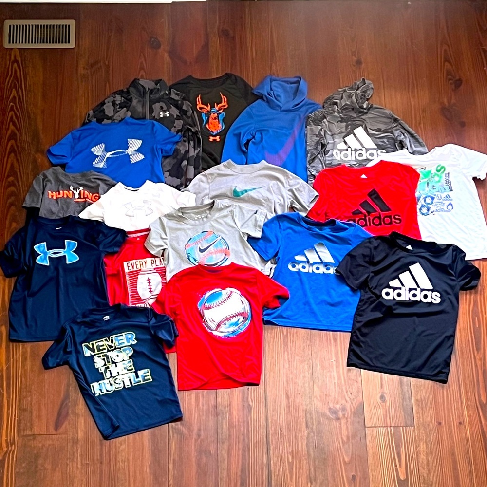 Bundle of boys athletic t-shirts - Under Armor, Nike, Adidas, and Academy Sports